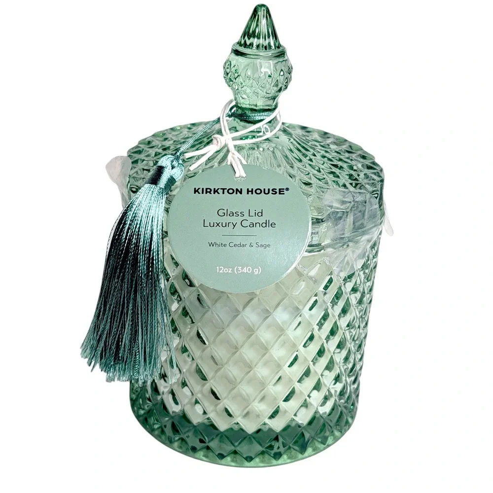 Kirkton House White Cedar Sage Luxury‎ Candle 12oz Green Glass Jar Tassel Lid